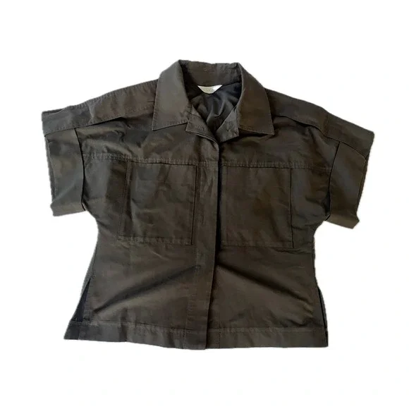Olive Green LVIR Shirt Short Sleeve Button Up Relaxed Fit Utility Pockets - Picture 1 of 9